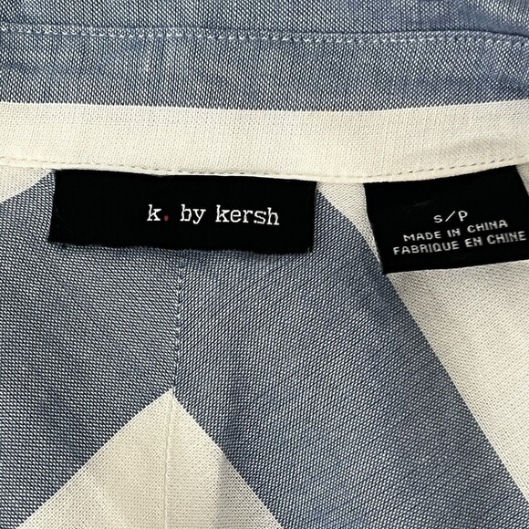 K by Kersh Size Small Blue White Oversized Split Neck Hi-Lo Top Shirt Blouse - Picture 4 of 4